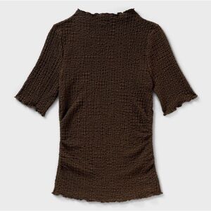 Brown Short Sleeve Mock Neck Textured Top by a New Day- Large (12-14) NWT